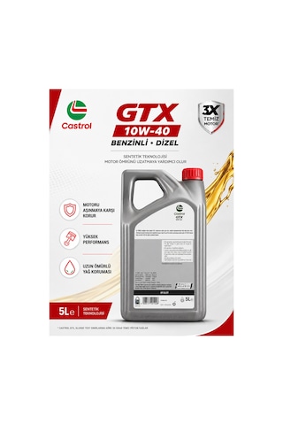 Castrol Gtx 10W-40 Sentetik Teknolojili Benzinli Dizel Motor Yağı