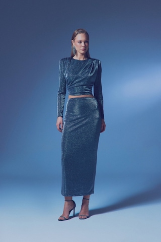 Sateen Simli Midi Etek - Antrasit-135383 Antrasit