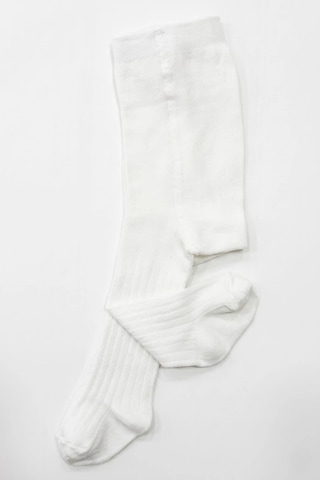 Cocole Socks Kız Bebek Külotlu Çorabı Pamuklu Beyaz Derby Çizgili 0-24 Ay