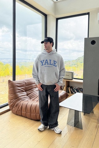Flaw Yale Baskılı Hoodie Gri Gri
