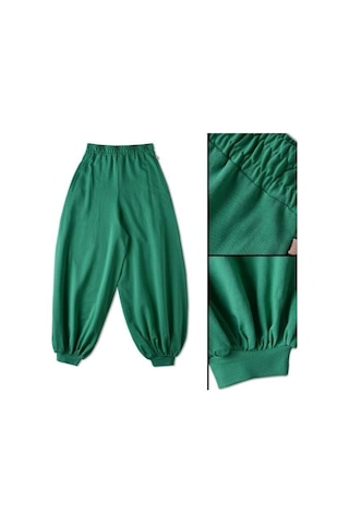 Kız Çocuk Paçası Lastikli Yüksek Bel Salaş Kalıp Eşofman Alt-12457-yeşil Yeşil