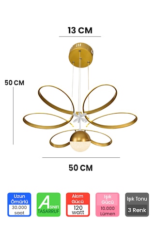 Ransom 3 Renk Toplu Kelebekli Kumandalı Papatya Salon Led Avize Mat Gold