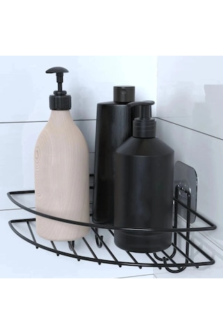 Biishe Yapışkanlı Banyo Köşeliği Kancalı Köşe Rafı Duş Şampuanlık Duvar Düzenleyici Organizer Raf Renkli