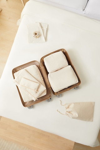 Ocean Home Textile 6'lı Yıkanabilir Bej Dama Desen Pamuklu Bavul İçi Düzenleyici Set Bej