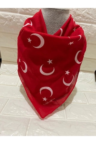 Ay Yıldız Kırmızı Türk Bayrağı Temalı Pamuk Kumaş Fular50x50 Kırmızı Gül