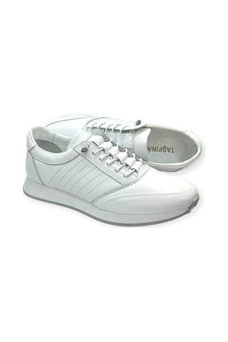 Taşpınar %100 Deri Ortopedik Erkek Günlük Yazlık Akıllı Bağcıklı Ayakkabı 40-44 Beyaz