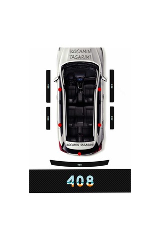Peugeot 408 Karbon Kapı Eşiği Koruyucu Seti 4 Kapı 1 Bagaj 408 Uyumlu 5 Parça