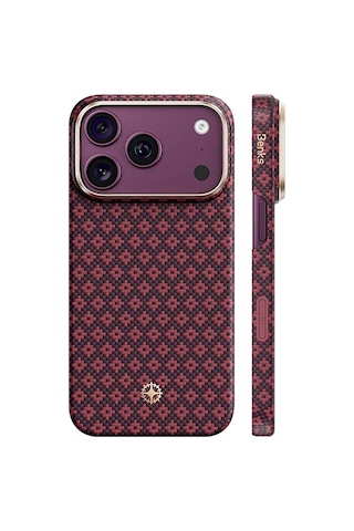 Apple iPhone Uyumlu 17 Pro Max Kılıf M-safe Özellik Benks Armorair Armorgrid Serisi C1 Kevlar Karbon Kapak Bordo