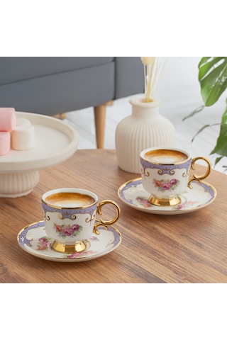 Porsima Ist-169 Yaldızlı Desenli Porselen Fincan Takımı Lila
