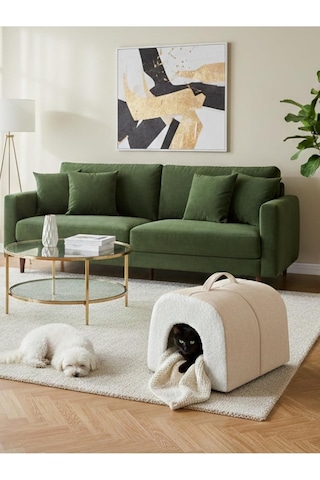 Taşınabilir Kedi Köpek Yatağı Mağara Model Yuva, Bej, S Beden