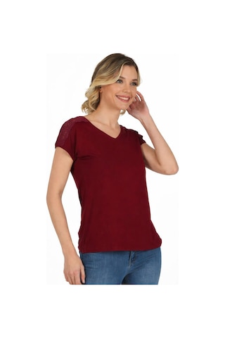 Kadın Omuz Dantel Detaylı Örme Bluz Bordo 25465 Bordo