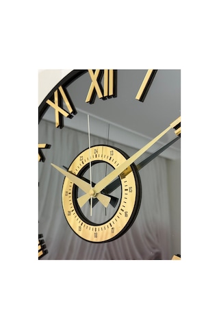 Pey Aksesuar Aynalı Duvar Saati Gerçek Ayna 40 Cm Modern Tasarım Siyah-gold-füme-roma