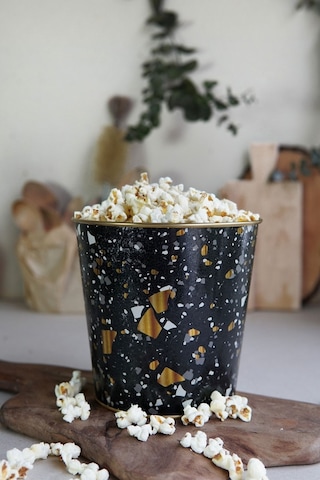 Metal Popcorn Kutusu - Patlamış Mısır Kovası 13.5 Cm, Terrazo Er149-1h Desenli