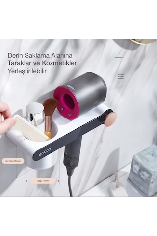 Ecoco Saç Kurutma Makinesi Tutacağı Ve Banyo Düzenleyici Beyaz