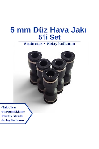 Pnömatik Düz Ekleme Jakı Hortum Birleştirici Rekor 4 - 6 - 8 - 10 - 12 Mm Seçenekli - 5'li Set 6 MM
