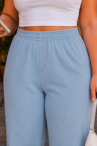 Cedy Denim Kadın Büyük Beden Yüksek Bel Palazzo Pantolon Yazlık İnce Kumaş Terletmez Likralı C633 Buz Mavisi