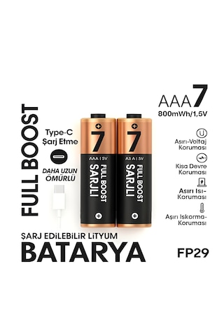 Type-c Şarjlı 800mwh 1.5v Şarj Edilebilir 2'li Aaa İnce Pil - Lityum İyon Batarya