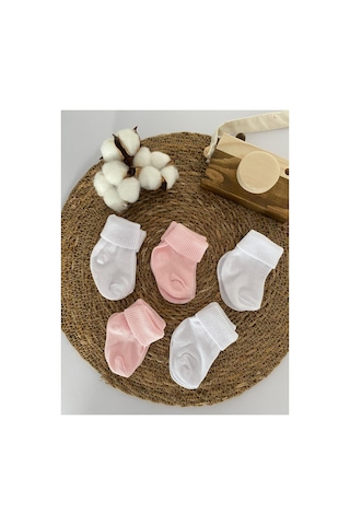 Glory Baby Organik Pamuklu Unisex 5'li Premium Yenidoğan Bebek Çorabı - Kutulu Beyaz-pembe Beyaz-pembe