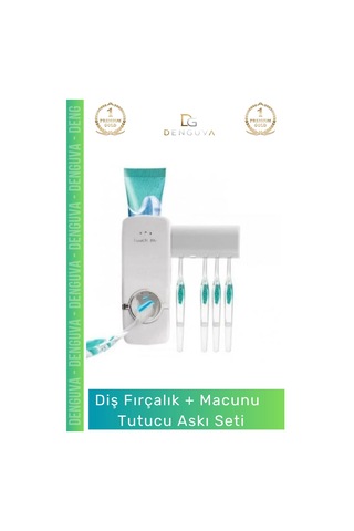 Macuntutucu Otomatik Diş Macunu Sıkacağı Hijyenik Banyo Düzenleyici Pratik Vantuzlu 5 Adet Fırçalık Çok Renkli