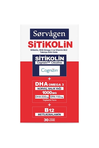 Sorvagen Smart Sitikolin DHA Omega 3 ve B12 Takviye Edici Gıda 30 Kapsül