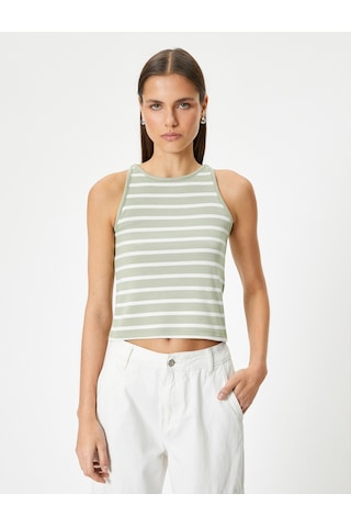 Koton Kısa Atlet Bisiklet Yaka Slim Fit Haki Çizgili 4sal30064ık