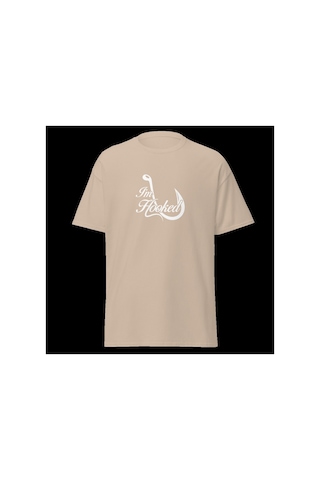 Wildstyle I'm Hooked Balıkçılık Olta Balıkçı Tutkusu Baskılı Unisex Bisiklet Yaka Pamuklu Tişört - Camel