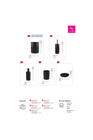 Prima Nova Flores 5'li Banyo Seti - Siyah Siyah