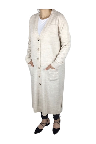 Kadın Büyük Beden Düğmeli Mevsimlik Hırka Krem