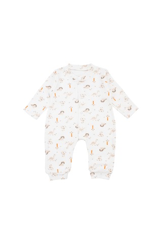 By Bebekodam Erkek Bebek Ekru Dino Baskılı Çıtçıtlı Manşetli Tulum