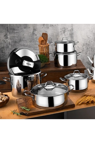 Güral Saray 18 Parça Metal Kulplu Çelik Tencere Takımı Mk 6203244