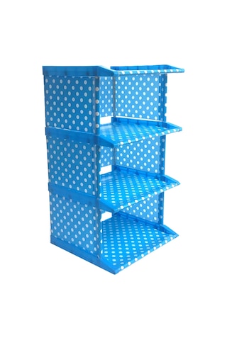 Padalink Mutfak, Oturma Odası, Yatak Odası İçin 3 Bölmeli Mavi Organize Dolap - Noktalı Kumaş Ve Alüminyum Malzemeyle Ev Gereçleri, Ayakkabı Depolama Mavi