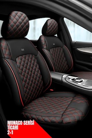 Citroen Berlingo 2019 Ve Sonrası Hafi F Ti Cari - Ticari 2+1 Monaco Eviza Kumaş Oto Koltuk Kılıfı - Siyah Kırmızı Siyah Kırmızı