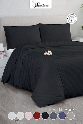 Çift Kişilik %100 Pamuk Saten Nevresim Seti Premium Seri 8 Renk Seçeneği 200x220 Siyah