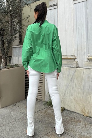 WeShaya Kadın Benetton Yeşil Apolet Ve Zımba Detaylı, Salaş Kesim, Terletmez, Poplin Gömlek Benetton
