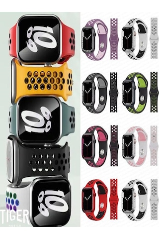 Apple Uyumlu Watch 9-8-7-6-5-4-3-se / 38-40-41 Mm Delikli Nike Silikon Spor Kordon