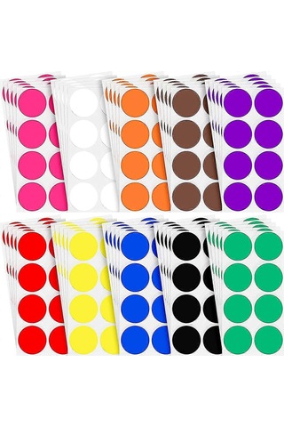 2 İnç Yuvarlak Renkli Kodlama Etiketleri 10 Çeşitli Renk Daire Nokta Etiketleri Kendinden Yapışkanlı Renkli Düz C Çok Renkli