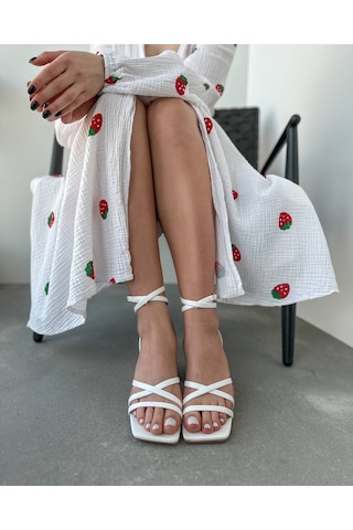 Moopimoda Kadın 7cm Topuklu Sandalet Beyaz