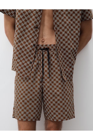 Marks & Spencer Pamuk Karışımlı Geometrik Desenli Pijama Şortu T07001318A Kahverengi