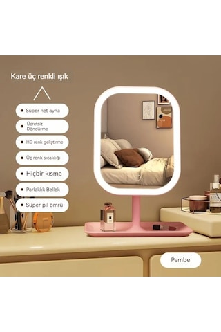 Led Akıllı Makyaj Aynası Işık Kız Yatak Odası Makyaj Masası Makyaj Aynası Masaüstü Makyaj Aynası Altın