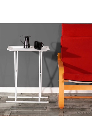 Adore Mobilya Handy Mate Katlanabilir Tepsili Sehpa Beyaz