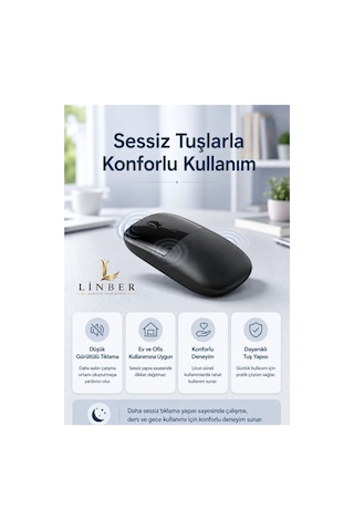 Şarjlı Kablosuz Siyah Mouse Bluetooth + 2.4g Çift Modlu Type-c Şarjlı Sessiz Tuşlu Ergonomik Optik 1200/1600 Dpı Taşınabilir Mouse Çok Renkli Diğer