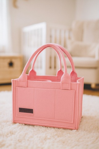 Yunusoğlu Home Anne Bebek Keçe Bakım Çantası Yenidoğan İçin Organizer Düzenleyici Çok Amaçlı Pembe