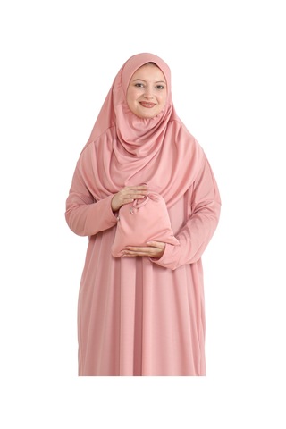 Modish Group Keseli Namaz Elbisesi Eşarp Hazır Tesettür Giyim Türban Müslüman Giysi Takım Rose