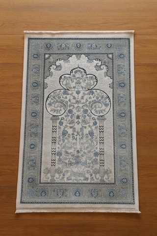 İpek Halı Kalitesinde Seccade 80x125 Cm Yumuşak Viscon İplik, Hediyelik Ve Çeyizlik Namazlık Turkuaz & Krem