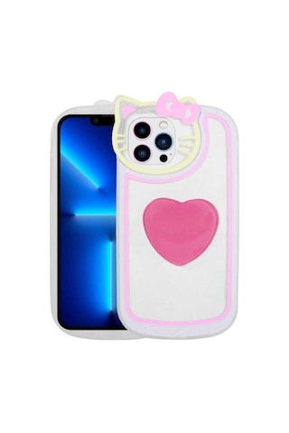 Apple Uyumlu iPhone 12 Pro Max Kılıf Kedi Figürlü Transparan Pop Soketli Zore Ritmik Kapak Pembe Koyu