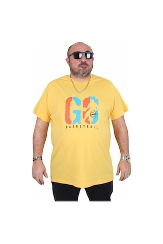 Starbattal Erkek Büyük Beden Sıfır Yaka Tişört Lets Go 25161 Sarı Sarı