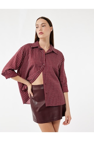 Koton A Kesim Suni Deri Mini Etek Bordo 6wak70014uw Bordo