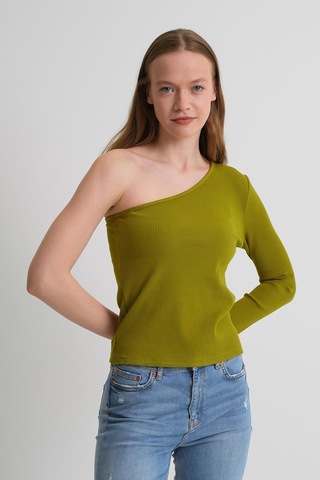 Alexandergardı Fitilli Tek Kol Detaylı Kadın Bluz haki