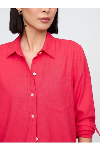 Gap V-lınen Easy Shirt - Beachy Kadın Gömlek-8073 Pembe