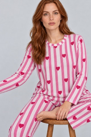Womanandkids Night Pembe Kadın Kalpli Rahat Kalıp İkili Pijama Takımı 4768